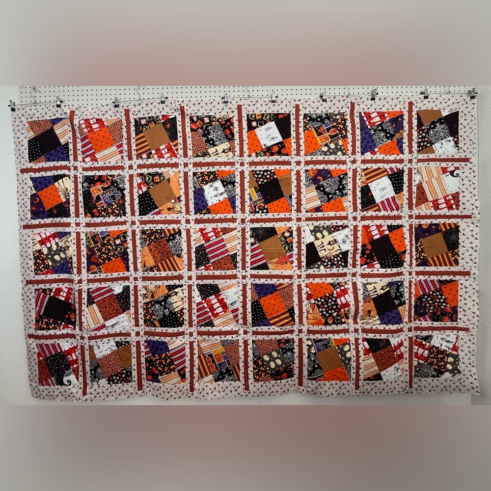 61x96 Halloween Themed in Square Quilt Patterned Fabric.